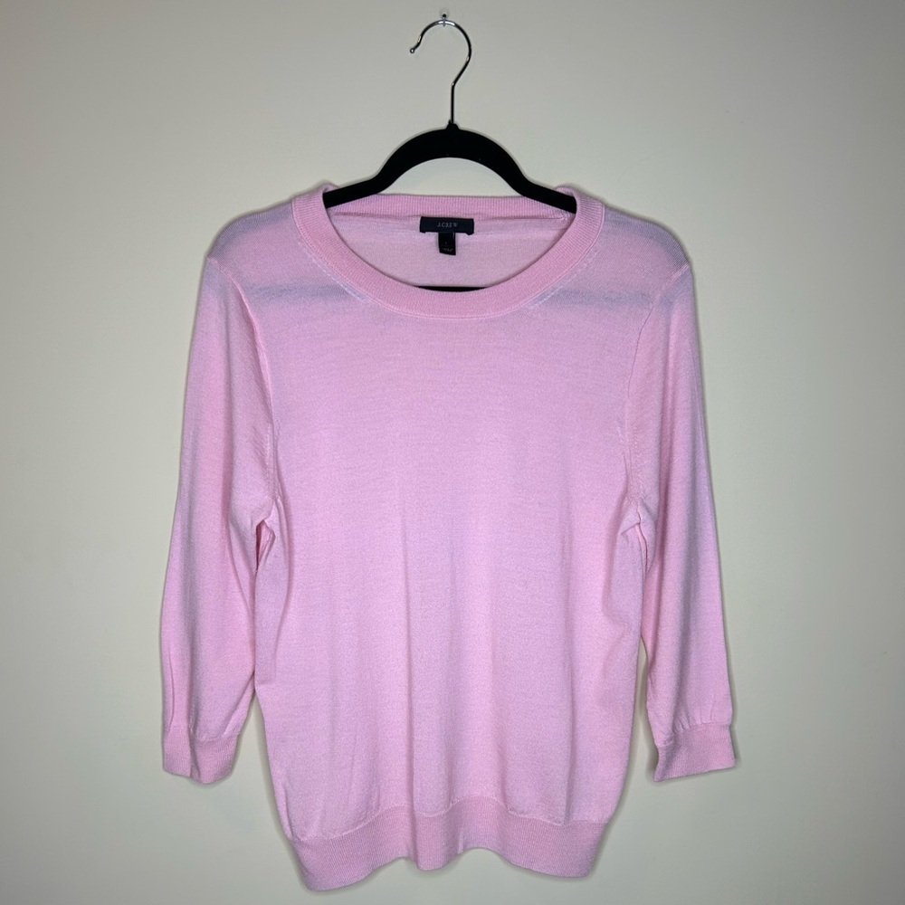 JCrew Merino Wool 3/4 Sleeve Crew Neck Light Pink Sweater